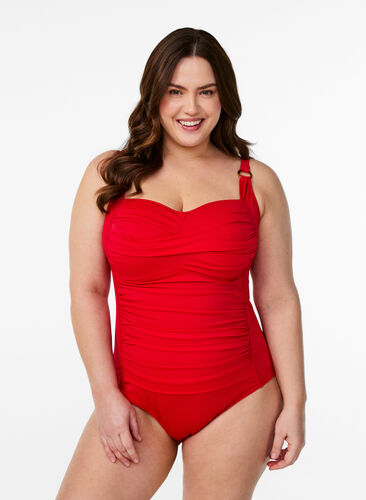 Zizzi Polstret badedrakt med drapering, Rød, Model image number 0
