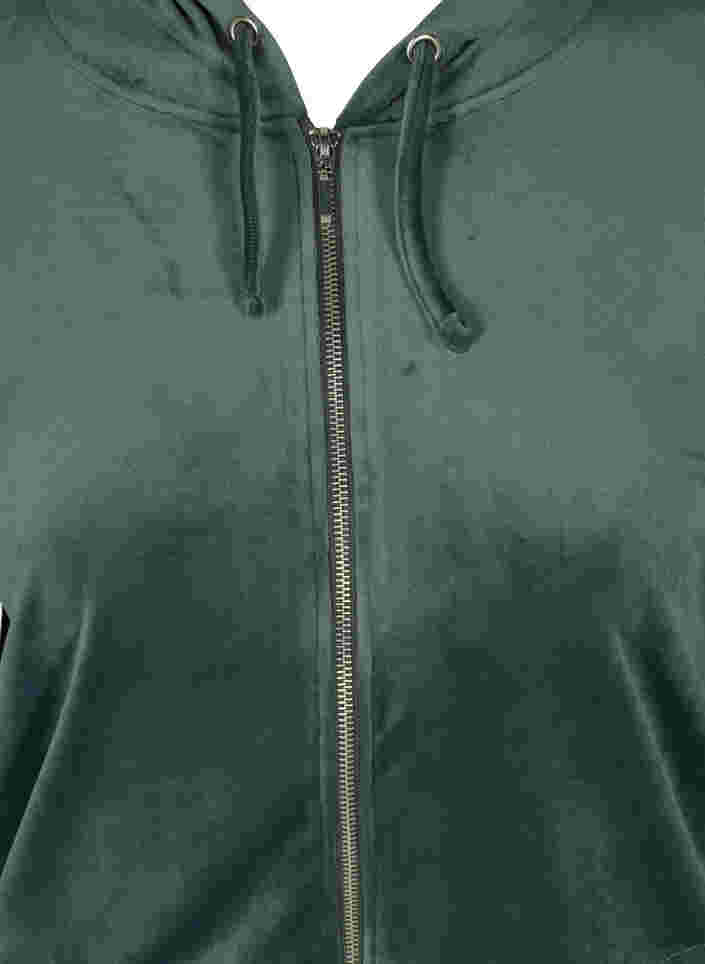 Velourcardigan med glidelås og hette, Balsam Green, Packshot image number 2