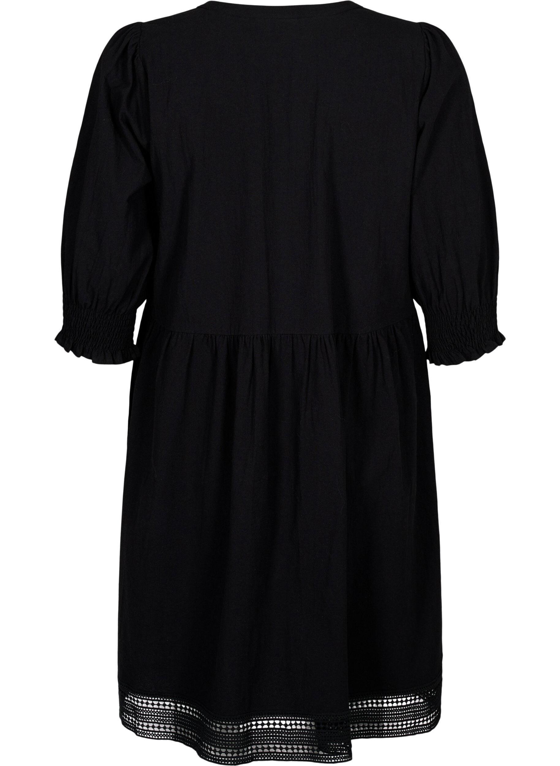 Zizzi Bomullskjole med heklede detaljer, Black, Packshot image number 1