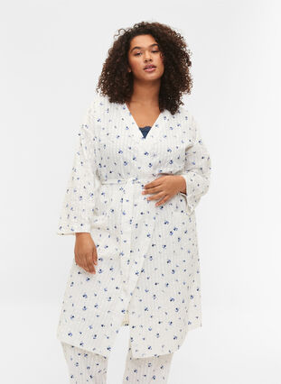 Morgenkåpe i bomull med knyting, Snow White AOP, Model image number 0