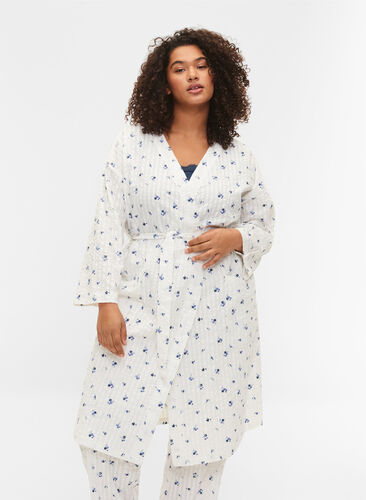 Morgenkåpe i bomull med knyting, Snow White AOP, Model image number 0