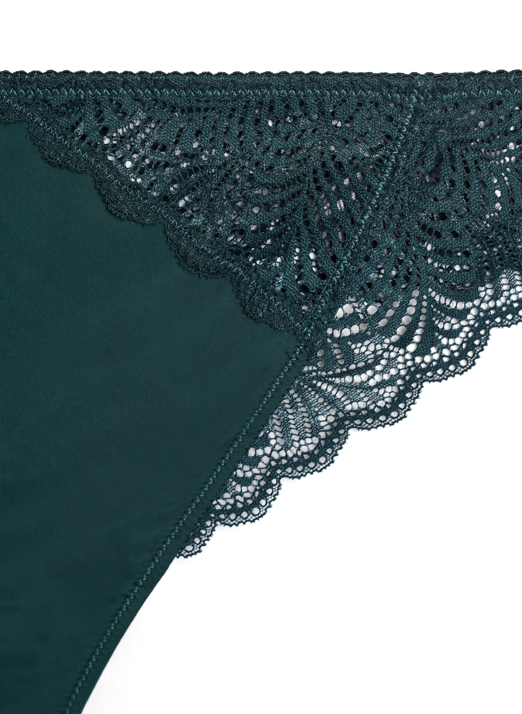 Zizzi Mikrofiber-string med blonder detaljer, Gr&oslash;nn, Packshot image number 2