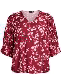 Bluse med V-hals og 3/4-ermer, Rød Bluse med V-hals og 3/4-ermer