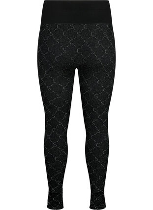 Sømløs tights med sølvfarget mønster, Black, Packshot image number 1