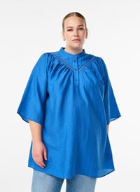 Tunika med hekledetaljer og stripet tekstur, Blå Tunika med hekledetaljer og stripet tekstur, Blå, Model