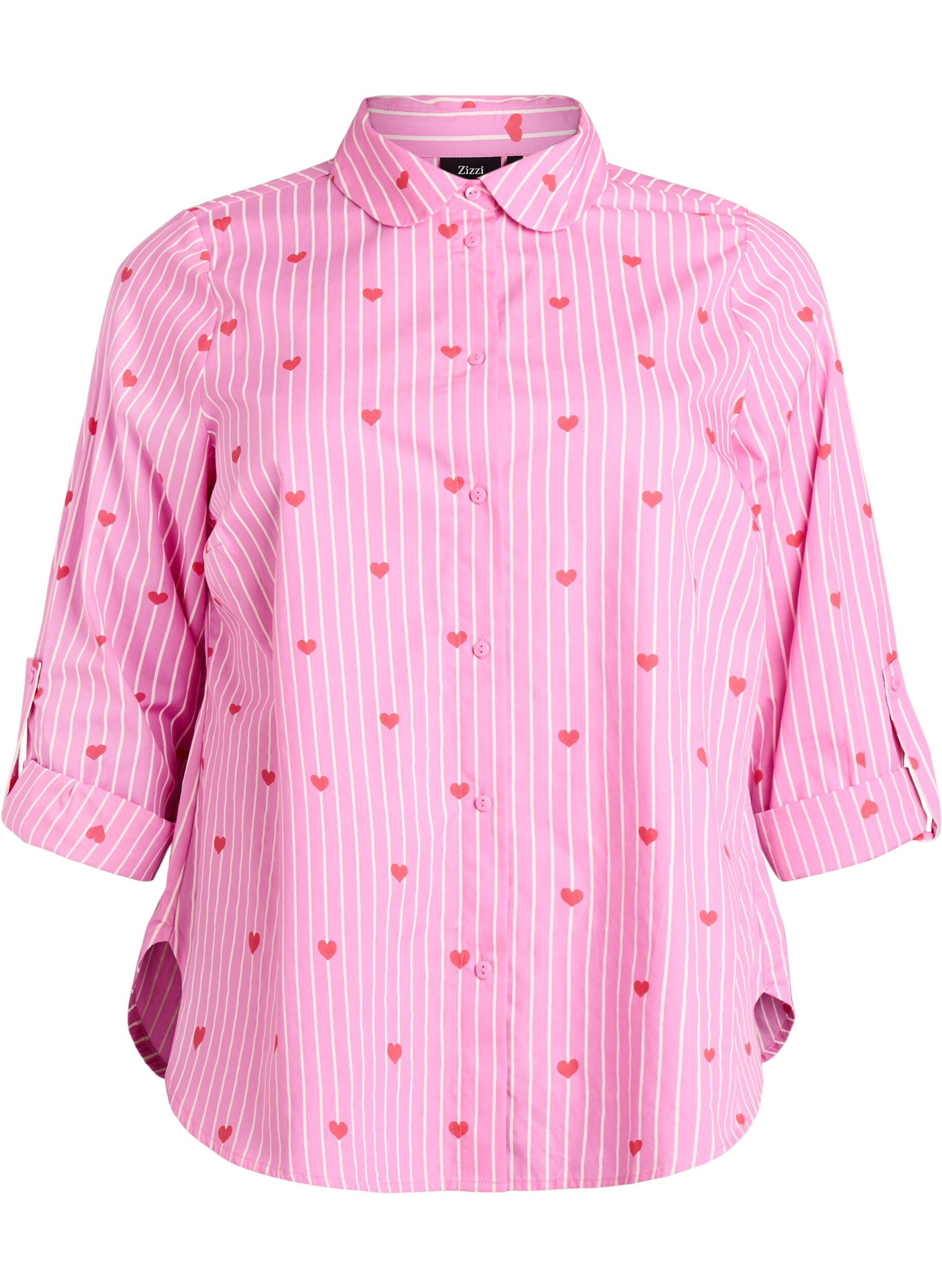 ZizziSkjortebluse med striper og hjerter, Rosa, Packshot image number 0
