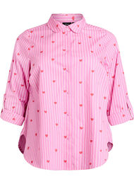 Skjortebluse med striper og hjerter, Rosa
