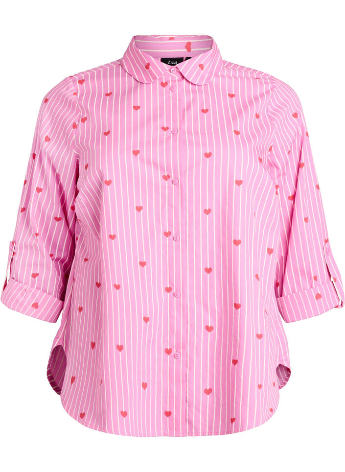 Skjortebluse med striper og hjerter, Rosa, Packshot image number 0