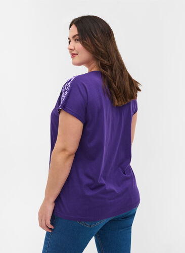 T-skjorte i bomull med mønster, Violet Ind Mel Feath, Model image number 1