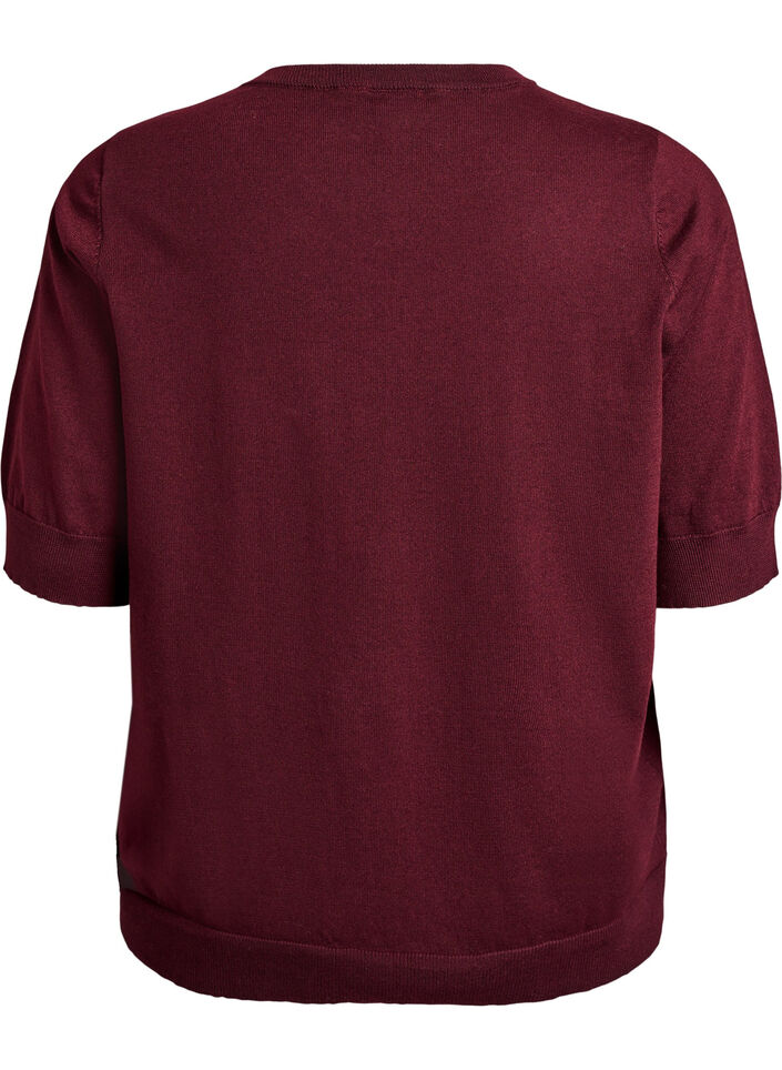 Finstrikket bluse med korte ermer, R&oslash;d, Packshot image number 1