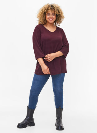 Bluse med 3/4-ermer og V-hals, Winetasting, Model image number 2