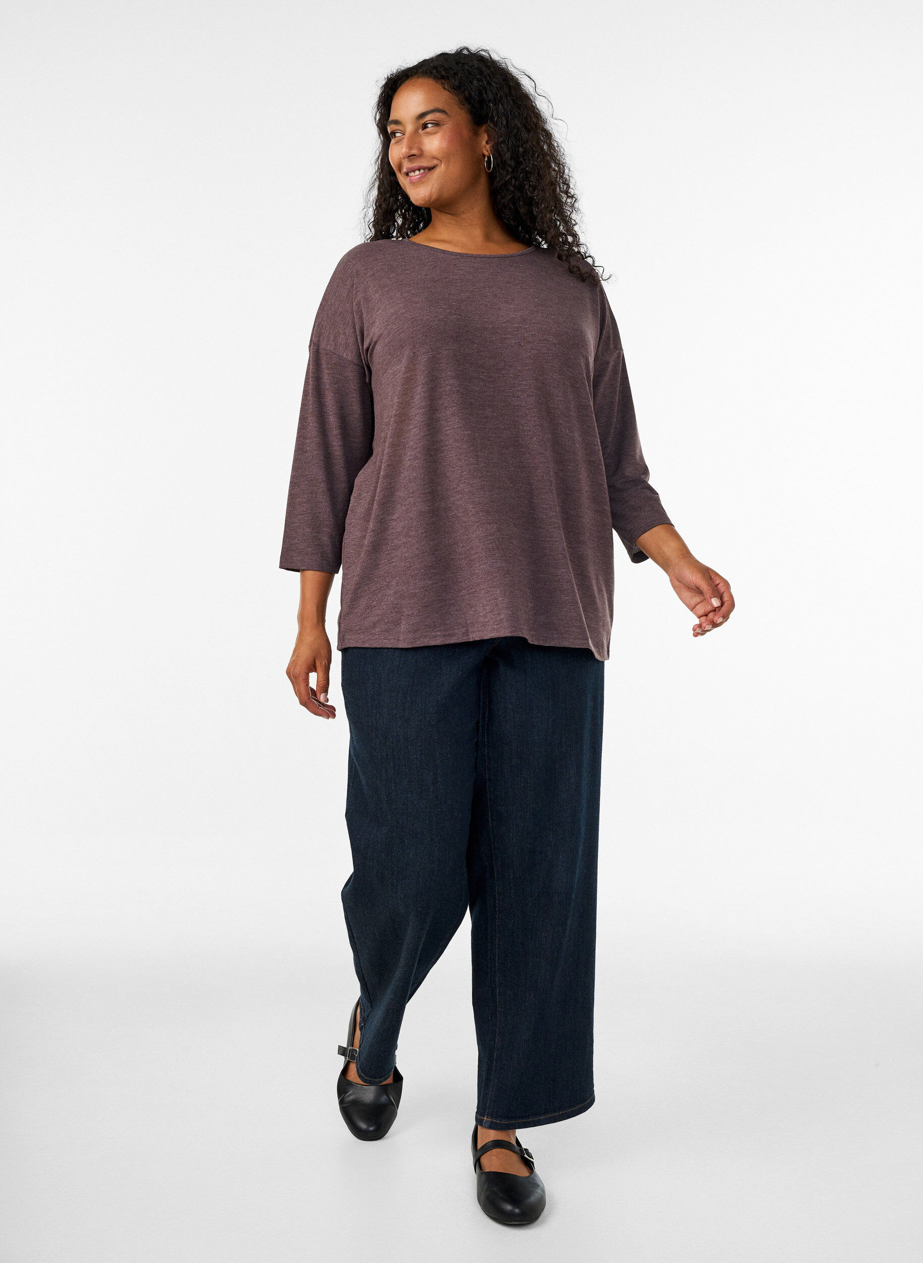 ZizziJersey bluse med 3/4 ermer, Brun, Model image number 1