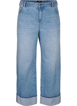Zizzi Jeans med vide ben og oppbrett, Blå, Packshot image number 0