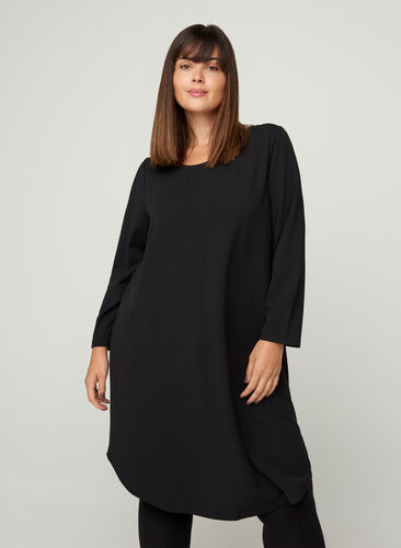 Ensfarget kjole med a-form, Black, Model image number 0