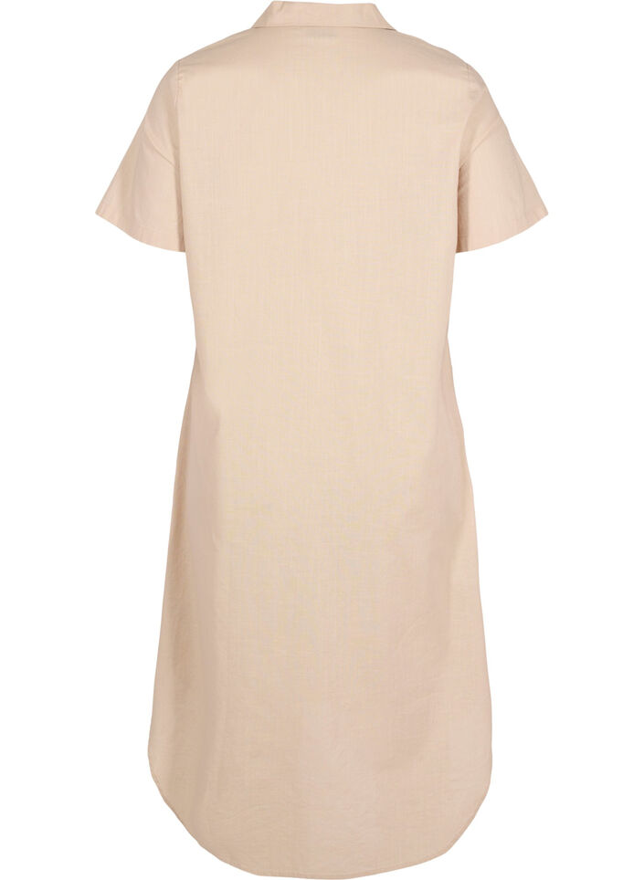 Lang bomullsskjorte med korte ermer, Humus, Packshot image number 1