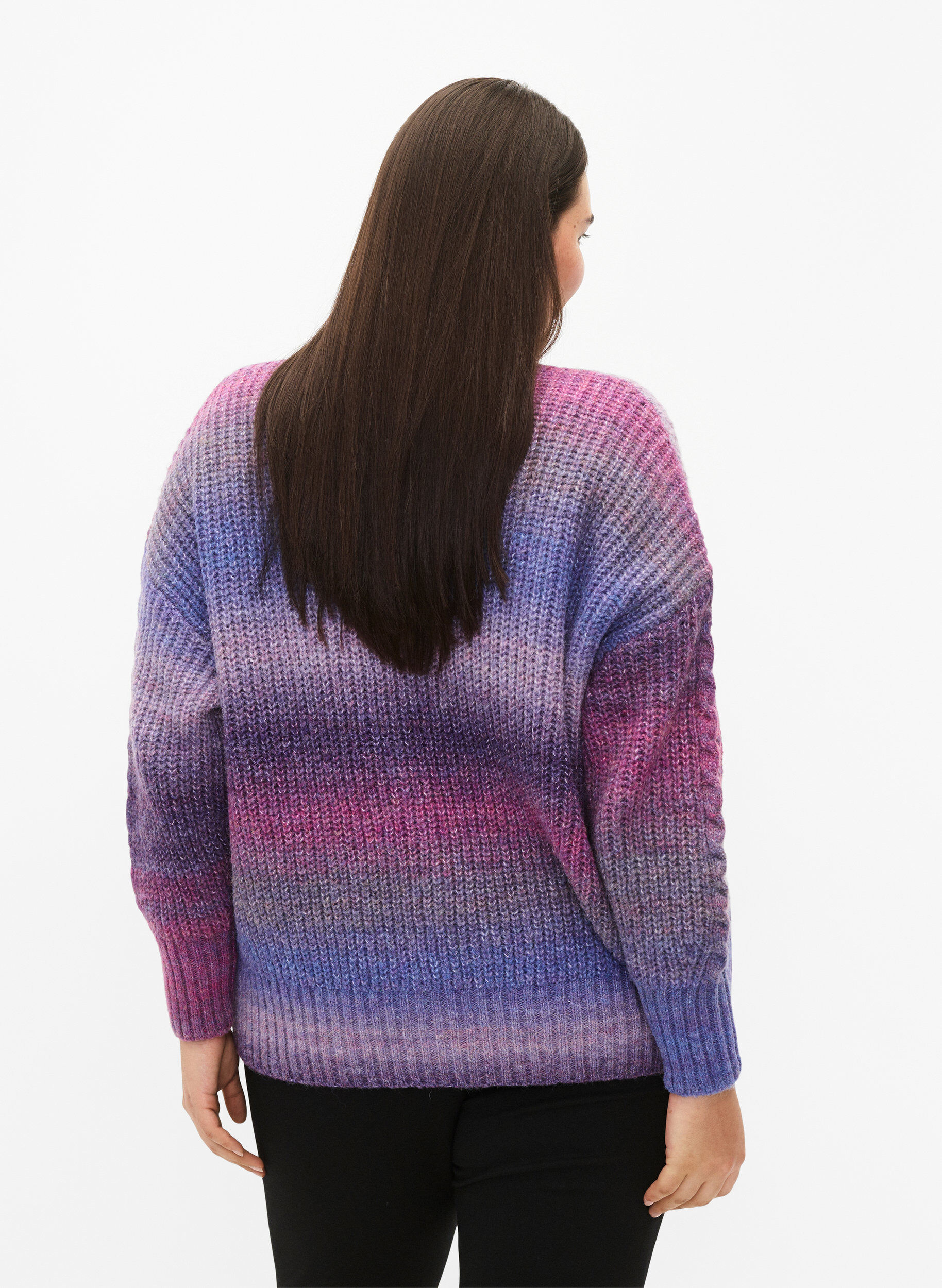 Zizzi Melange strikket cardigan med knapper, Pansy Mel. Comb, Model image number 1