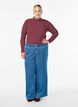 Stripet ribbet jerseybluse med høy hals, Mørk Bordeaux, Model image number 1