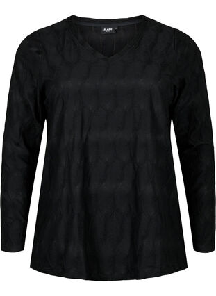 FLASH - Langermet bluse med struktur, Black, Packshot image number 0