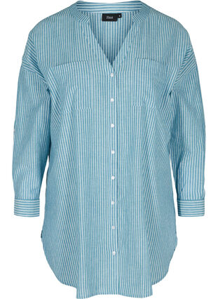 Stripete skjorte i 100% bomull, Blue Stripe, Packshot image number 0