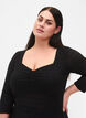 Stramtsittende bluse med rynke-detaljer, Black, Model image number 2
