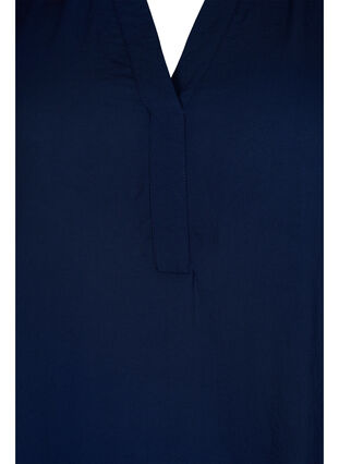 Bluse med 3/4 ermer og V-hals, Navy Blazer, Packshot image number 2