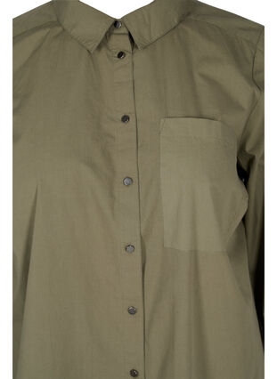 Lang bomullsskjorte med krage og knappelukking, Dusty Olive, Packshot image number 2