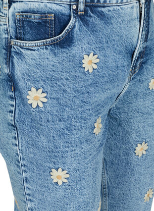 Mom fit Mille jeans med blomster, Blue denim w. flower, Packshot image number 2