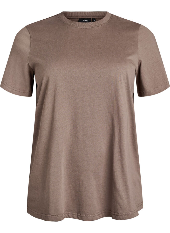 Basic T-skjorte i bomull med rund hals, Brun, Packshot image number 0