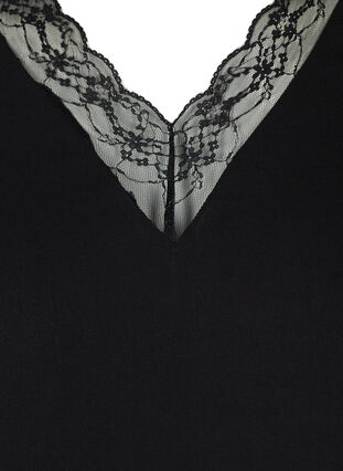 Bluse med V-hals og blondekant, Black, Packshot image number 2