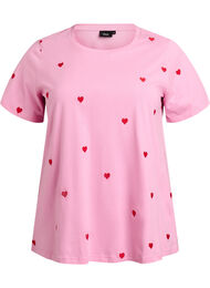 T-skjorte i økologisk bomull med broderte motiv, B.Pink w. Red Hearts