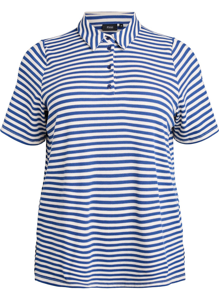 Kortermet poloskjorte med striper, Blue Stripe, Packshot