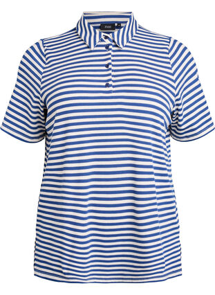 Zizzi Kortermet poloskjorte med striper, Blue Stripe, Packshot image number 0