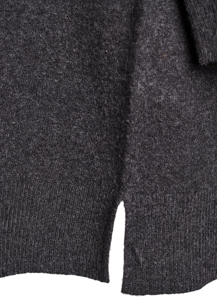 Kort strikkekjole med poloskjorte-krage og knapper, Grå, Packshot image number 3