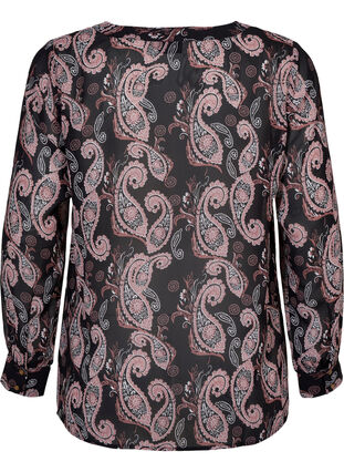 Skjorte med V-hals og mønster, Black/Beige Paisley, Packshot image number 1