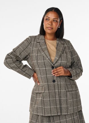 Zizzi Klassisk rutete blazer, Grå, Model image number 0