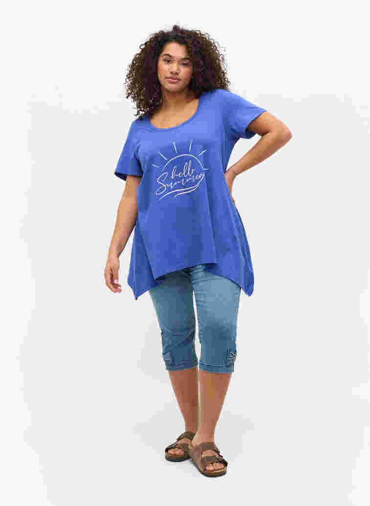 T-skjorte i bomull med A-form, Dazzling Blue HELLO , Model image number 2