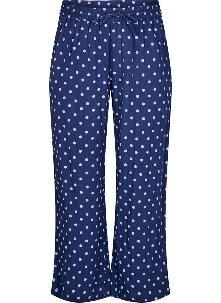 Løse bukser i bomullsmuslin med polka dots, Blå, Packshot image number 0