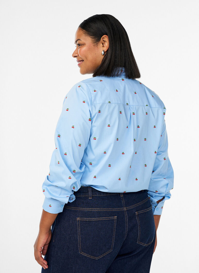 Skjorte med broderte kirseb&aelig;r, Bl&aring;, Model image number 2