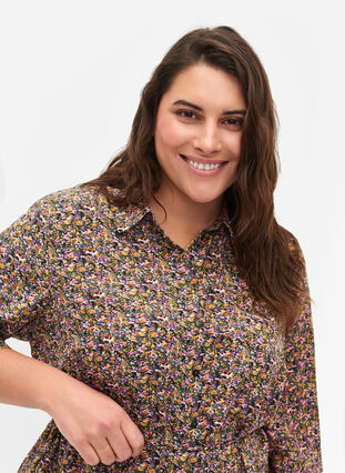 FLASH - Skjortekjole med blomstermønster , Multi Ditsy, Model image number 2