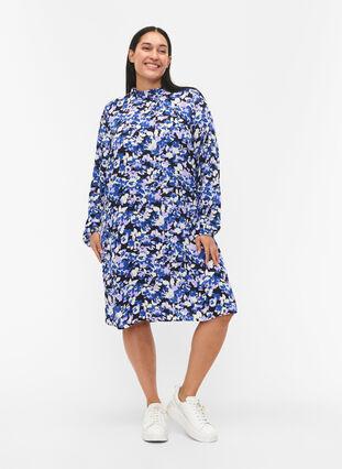 FLASH – Langermet kjole med trykk, Blue Purple Flower, Model image number 2