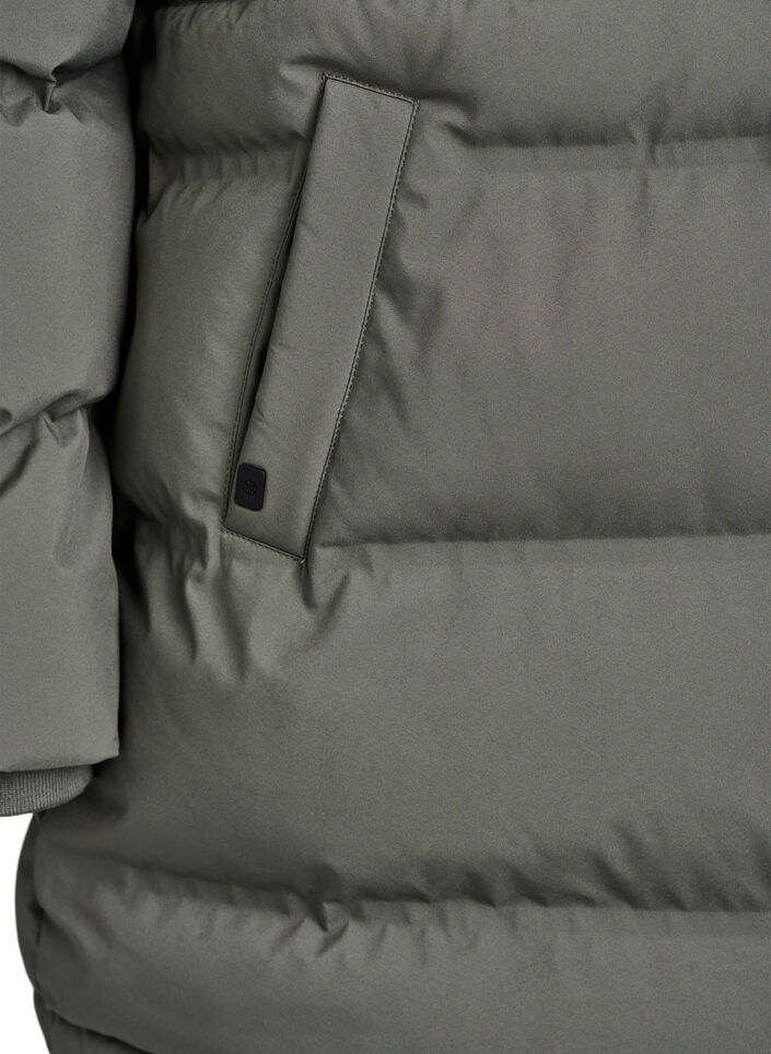 Mellomlang pufferjakke med justerbar midje, Grå, Packshot image number 3