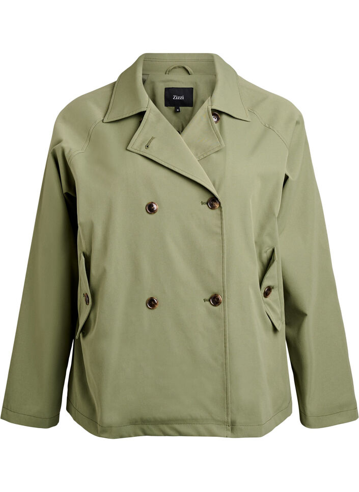 Kort trenchcoat med lommer, Grønn, Packshot image number 0