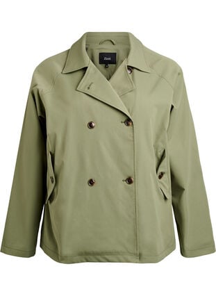 Zizzi Kort trenchcoat med lommer, Grønn, Packshot image number 0