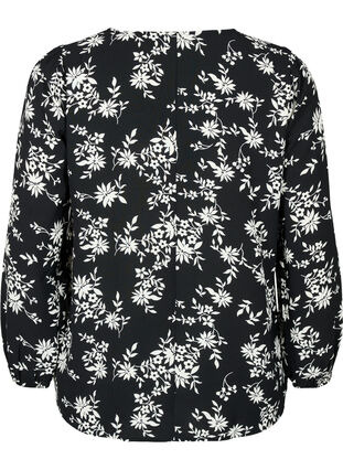 Bluse med puffermer, Black Flower AOP, Packshot image number 1