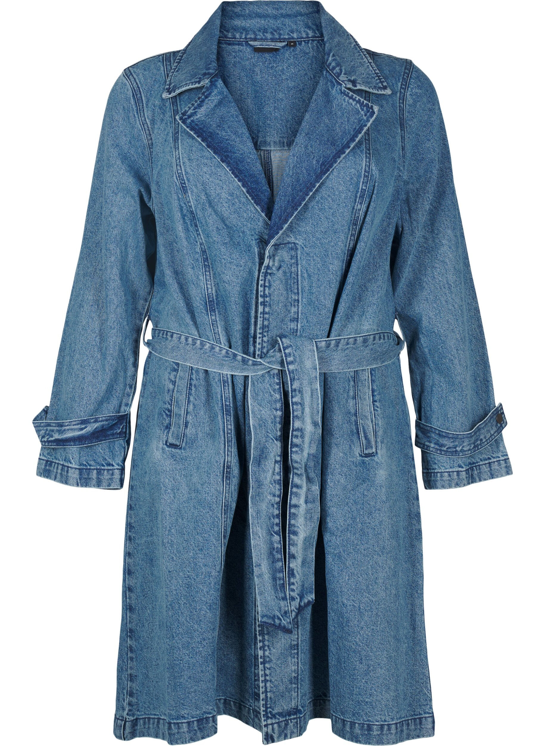 Zizzi Trenchcoat i denim med belte, Blue Denim, Packshot image number 0