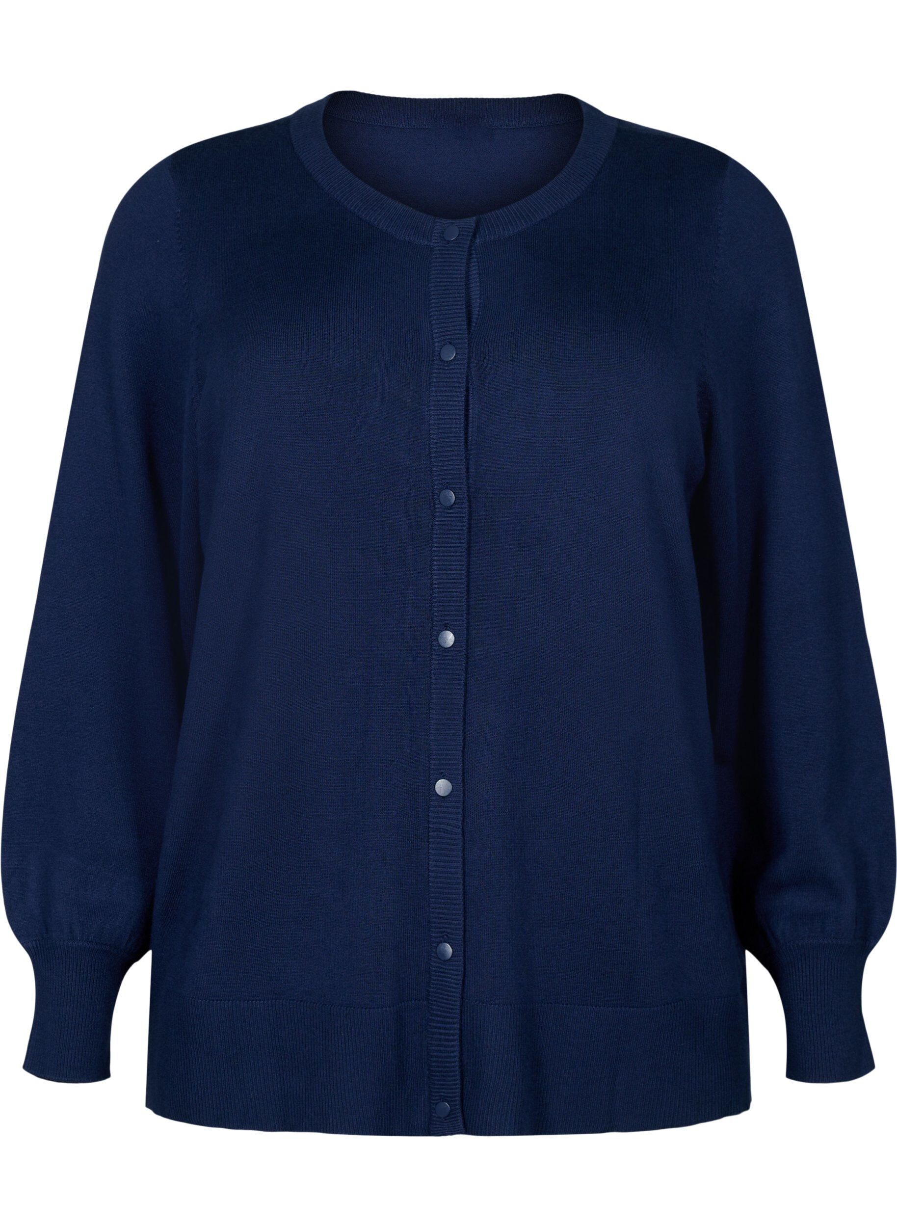 Zizzi Strikket cardigan i viskose med knapper, Navy Blazer, Packshot image number 0