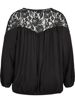 Bluse i viskose med blonder, Black, Packshot image number 1