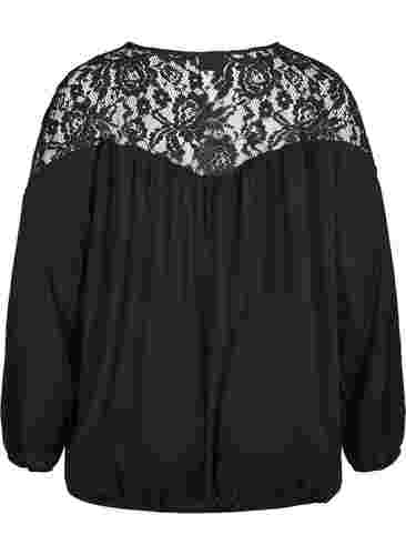 Bluse i viskose med blonder, Black, Packshot image number 1