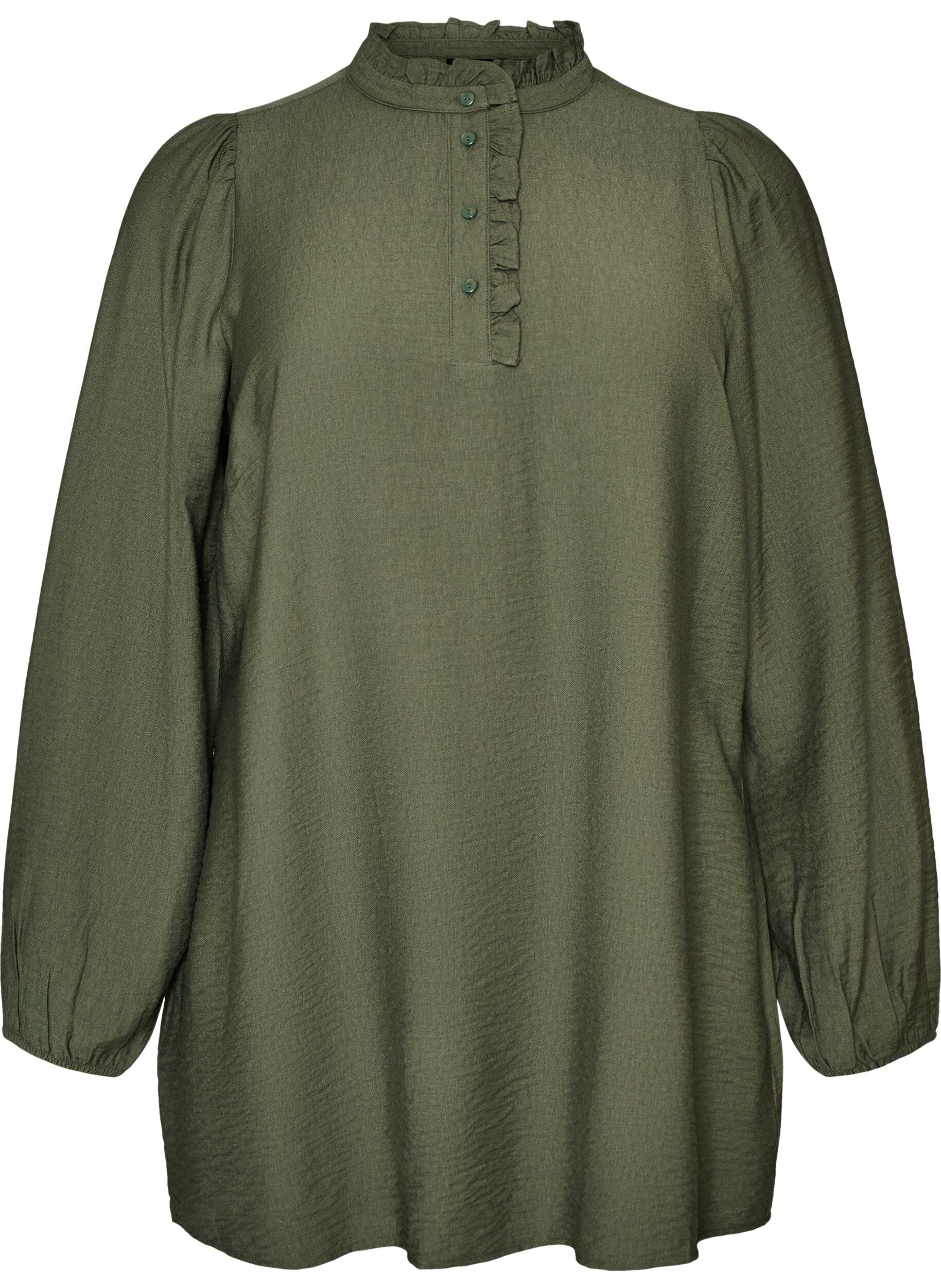 ZizziViskosetunika med volanger og knapper, Gr&oslash;nn, Packshot image number 0