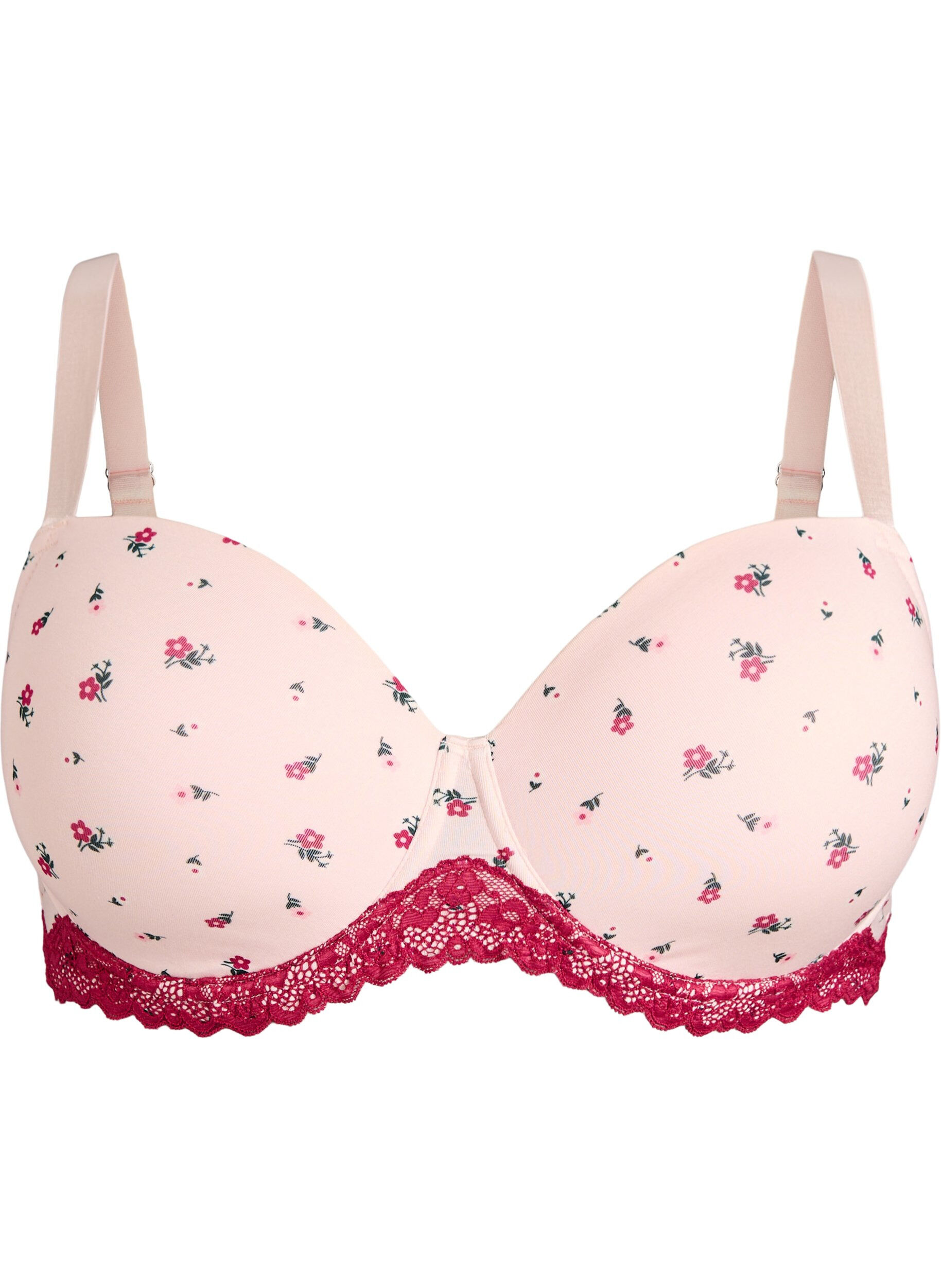 ZizziFormst&oslash;pt BH med blomstertrykk og blonder, Rosa, Packshot image number 0